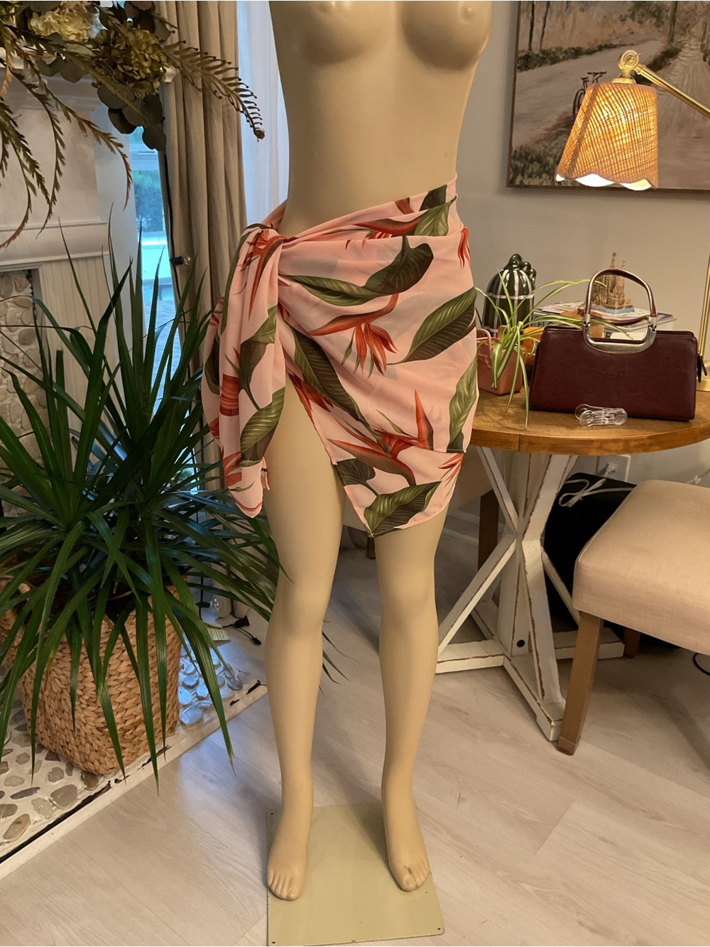 Tommy Bahama Pink Tropical Leaf Tie Sarong